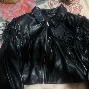 Fashion Nova Black Faux Leather Fringe Jacket